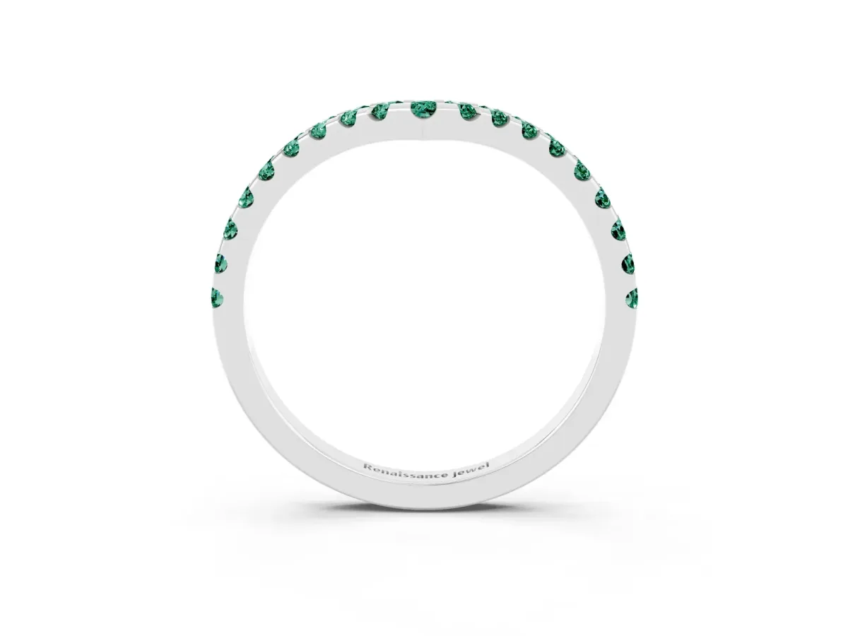Pavé Round Green Sapphire Chevron Band with Shared Prong Setting Silver