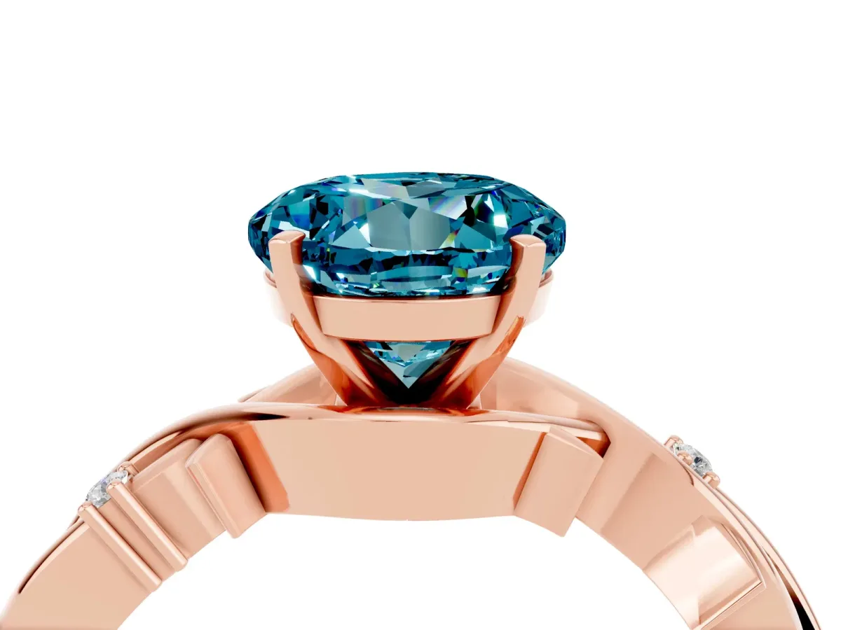 Round Cut Blue Topaz Solitaire Ring with Twisted Band and Prong Setting Rose gold