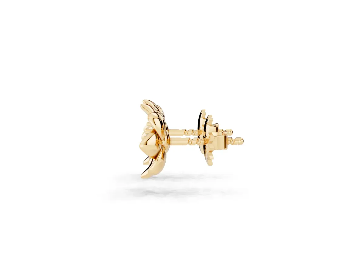Round Diamond Magnolia Floral Stud Earrings Yellow gold