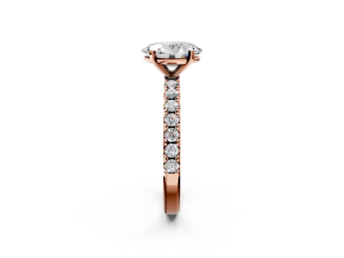 Oval Cut Diamond Solitaire Pavé Band with Four-Prong Setting Rose gold