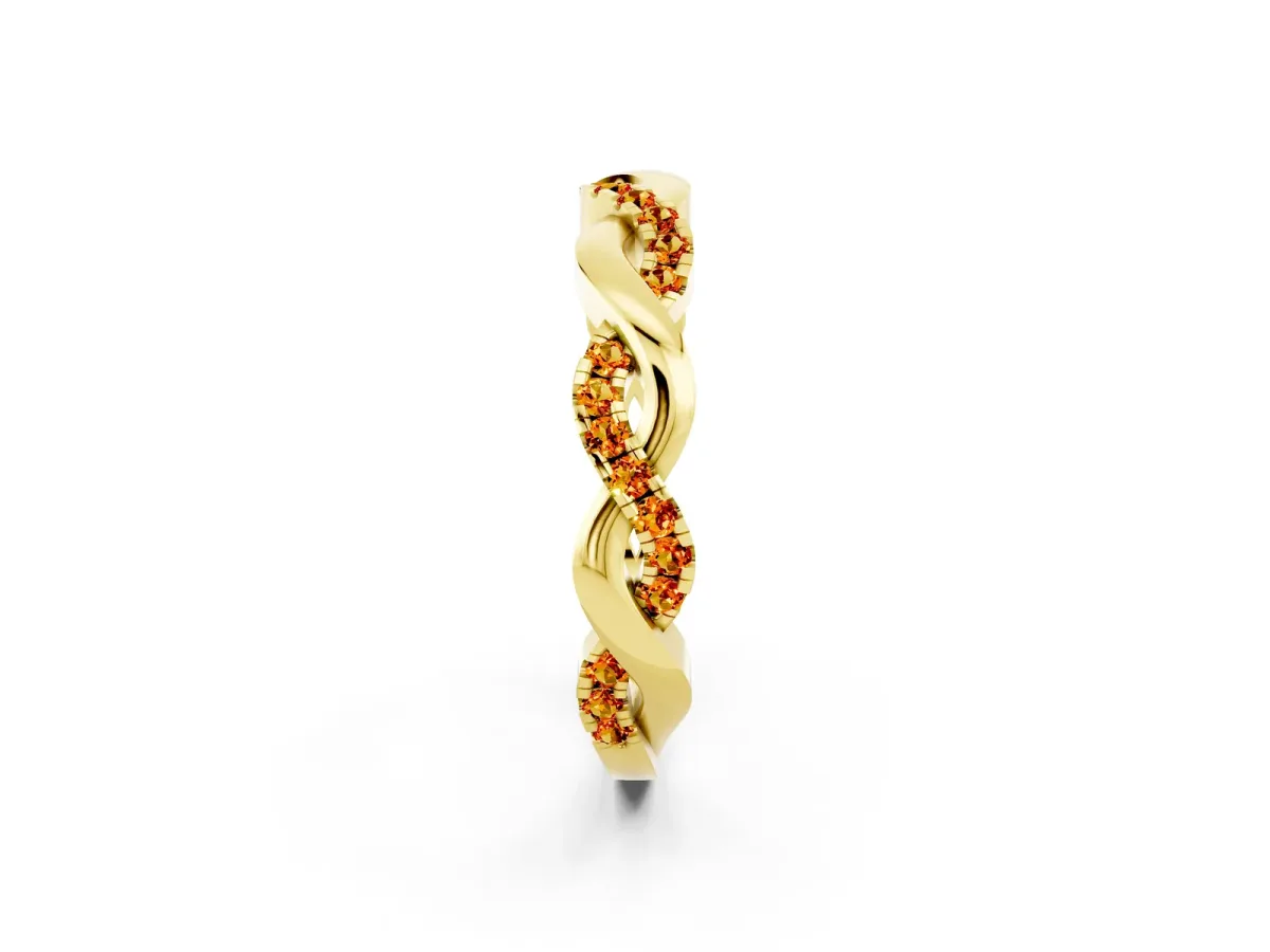 Pavé Round Citrine Twist Eternity Band with Shared Prong Setting Yellow gold