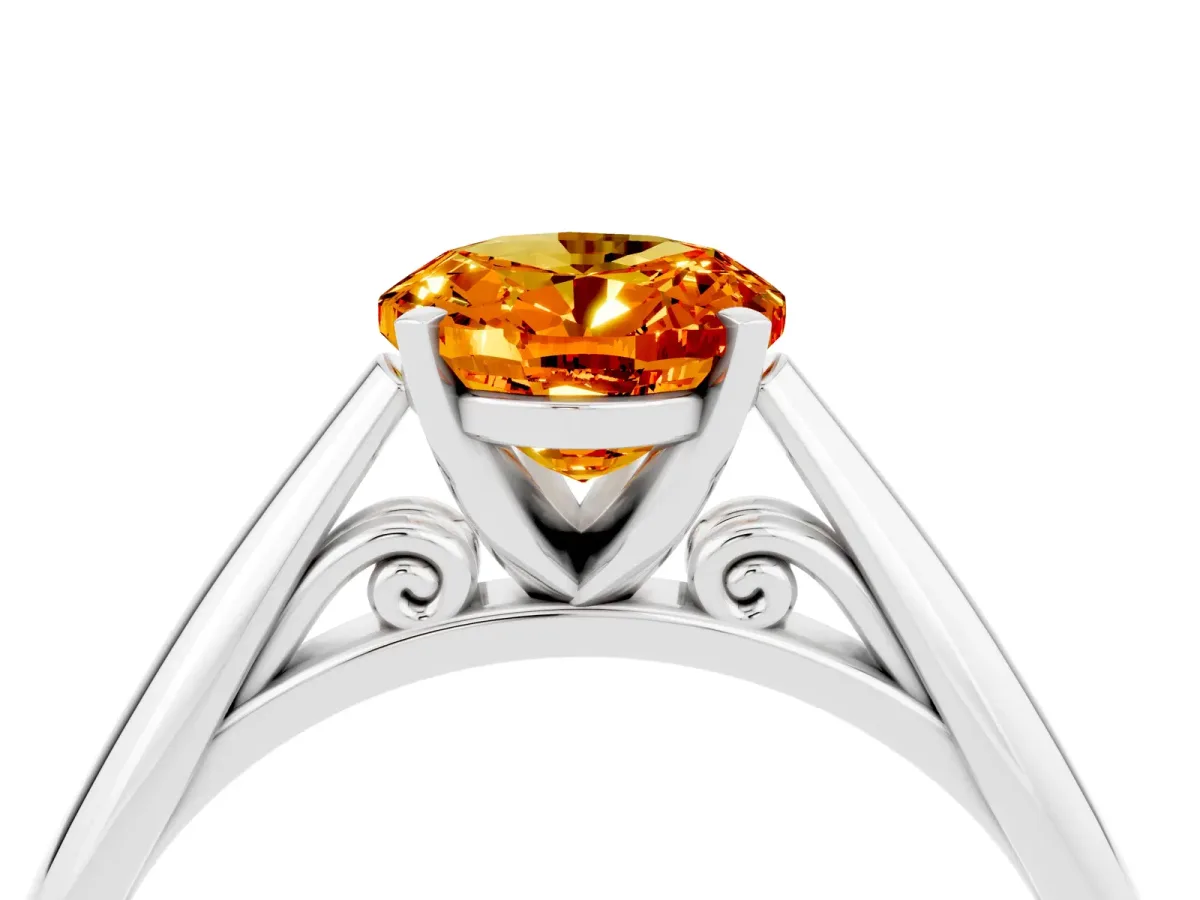 Oval Cut Citrine Solitaire Engagement Ring with Cathedral Setting and Four-Prong Mount White gold