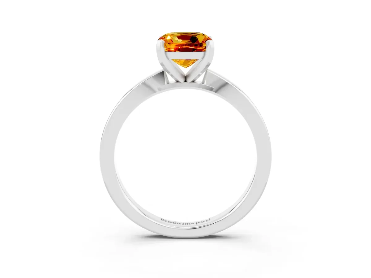 Cushion Cut Citrine Solitaire Engagement Ring with Classic Band and Four-Prong Setting Silver