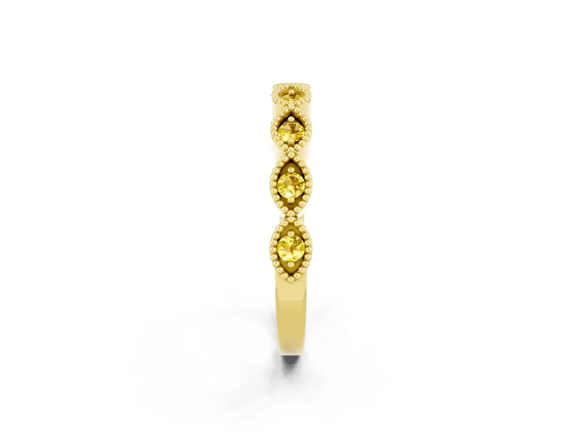 Milgrain Marquise Yellow Sapphire Half Eternity Band with Bezel Setting Yellow gold