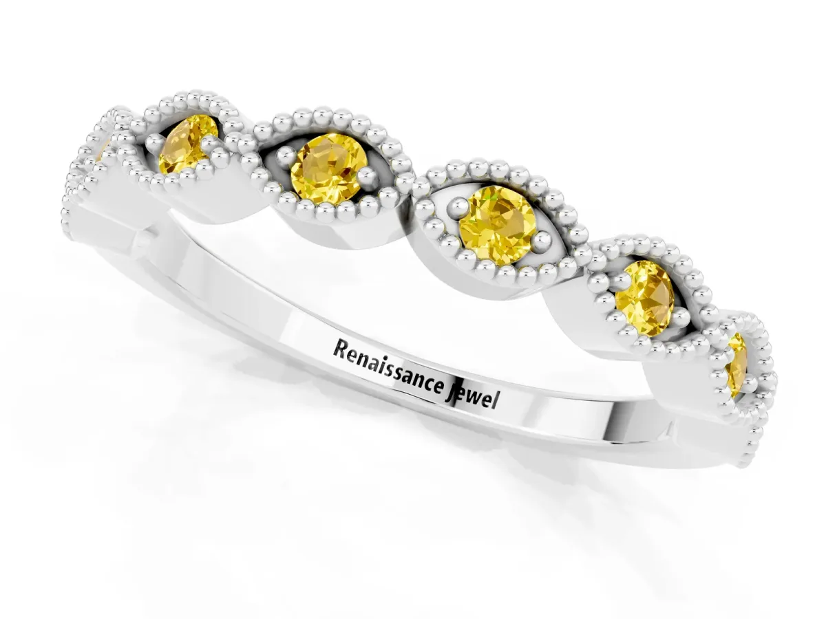 Milgrain Marquise Yellow Sapphire Half Eternity Band with Bezel Setting Platinum