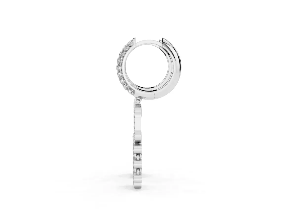 Round Diamond Initial C Huggie Hoop Earrings Silver