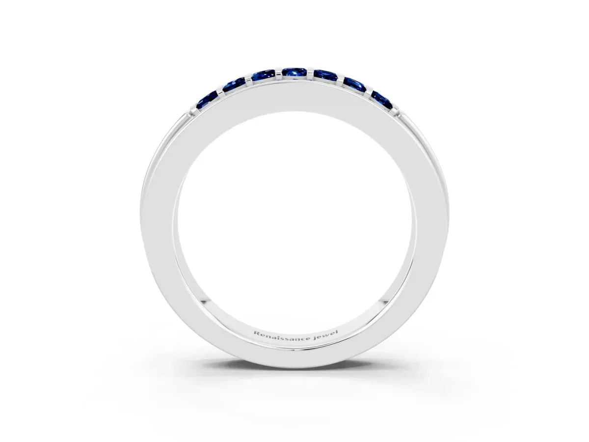 Bar-Set Princess Cut Blue Sapphire Pavé Band Silver