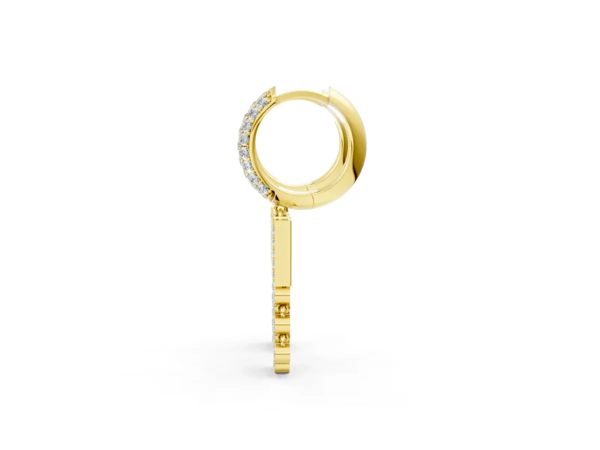 Round Diamond Initial W Huggie Hoop Earrings Yellow gold