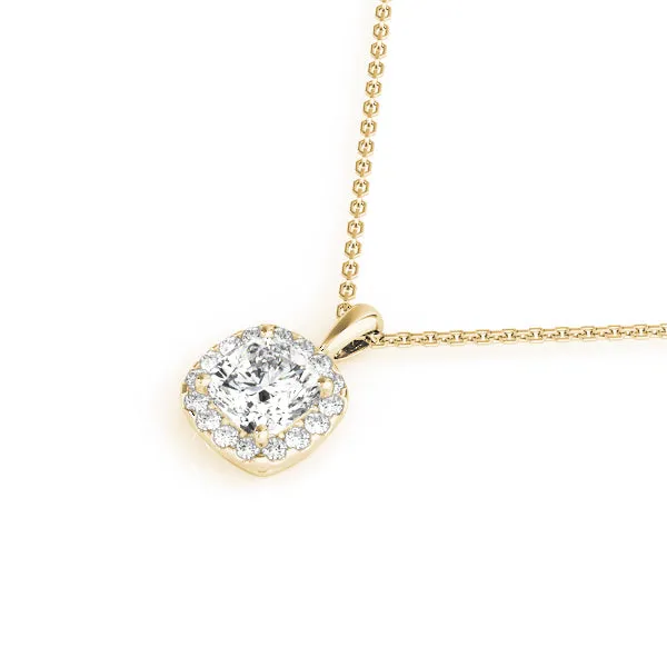 Cushion Halo Diamond Pendant with Four-Prong Setting Yellow gold