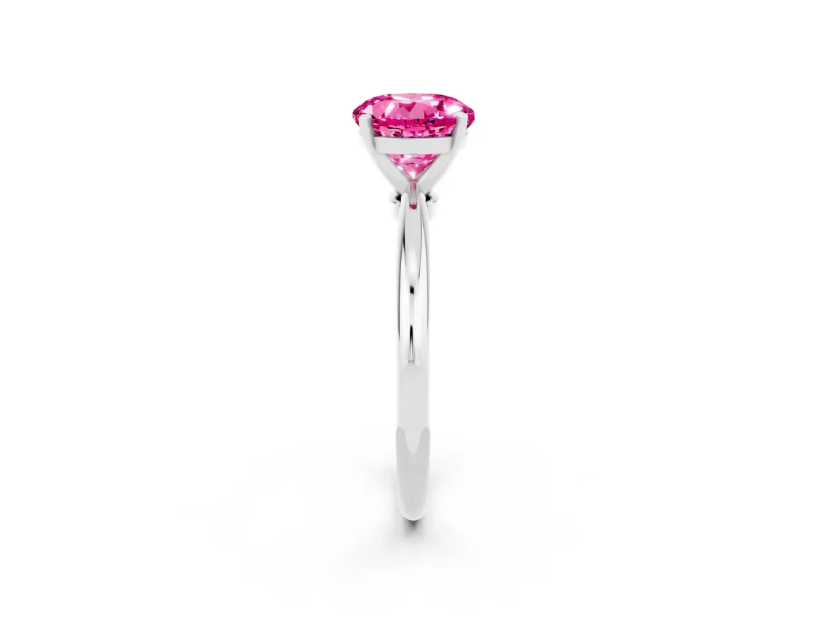 Round Cut Pink Sapphire Solitaire Ring with Six-Prong Setting and Classic Band Silver
