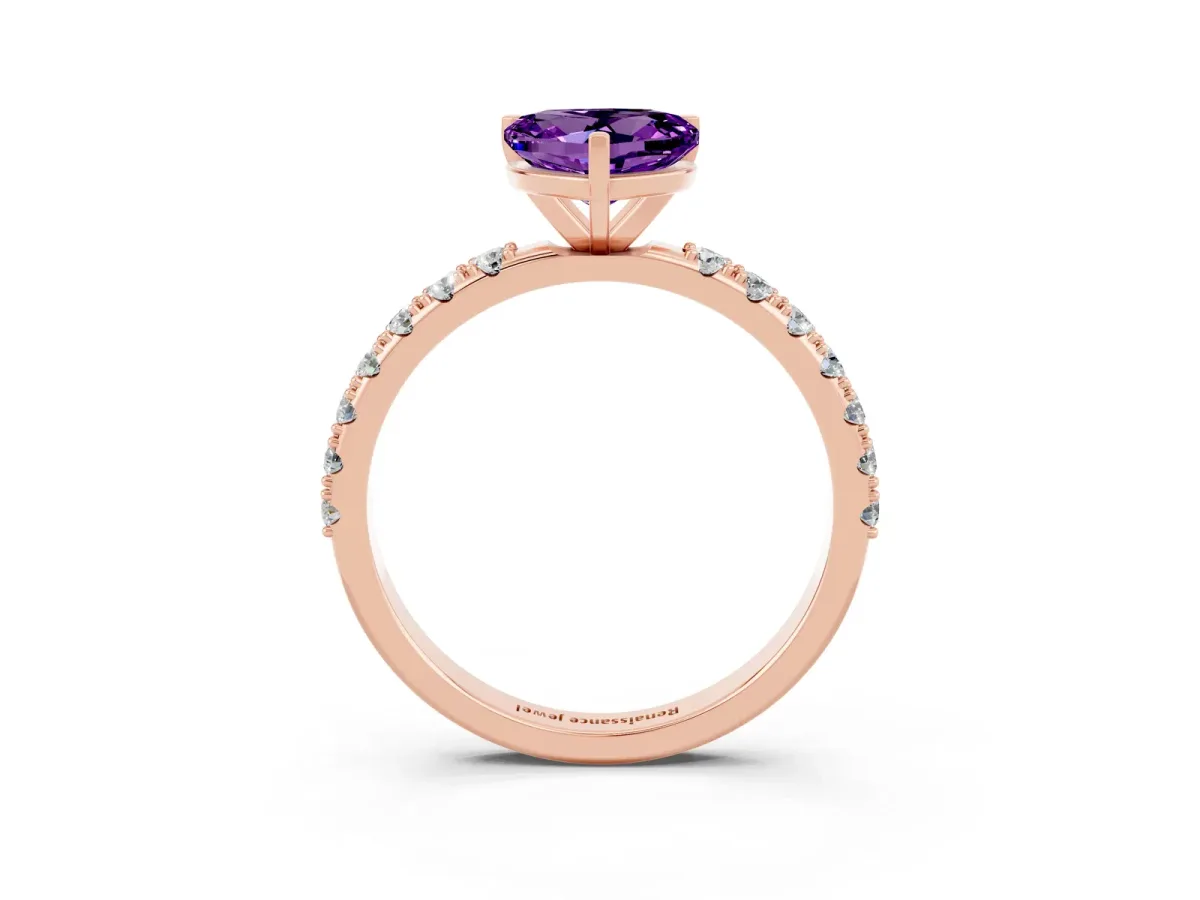 Heart Cut Amethyst Solitaire Pavé Band with Four-Prong Setting Rose gold