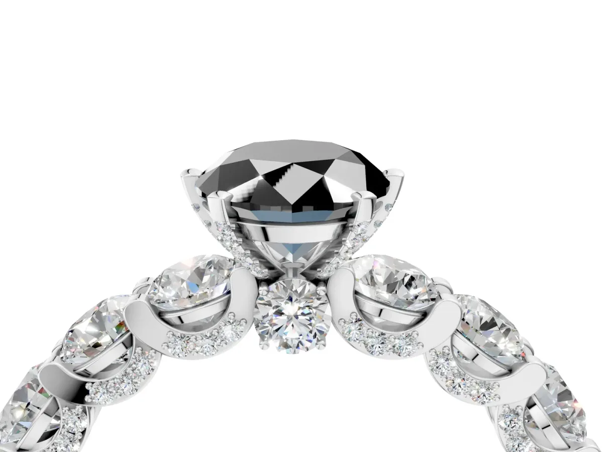 Fancy Black Oval Cut Diamond Side Stone Engagement Ring with Four-Prong Setting White gold