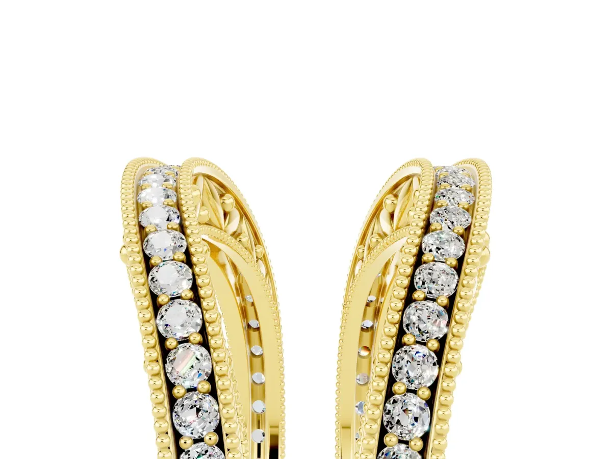 Round Moissanite Milgrain Eternity Band with Channel Setting Yellow gold