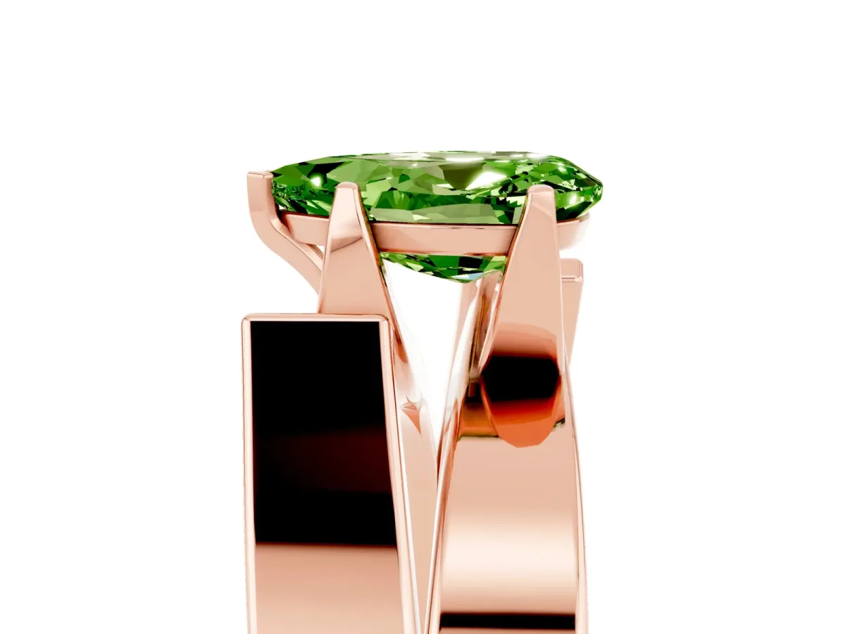 Modern Tension Set Pear Cut Peridot Solitaire Wide Band Ring Rose gold
