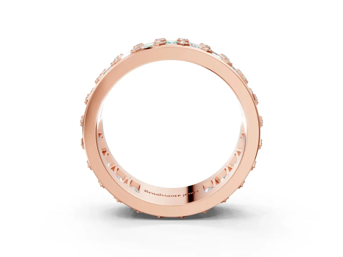 Emerald Cut and Round Diamond Eternity Mens Band Rose gold