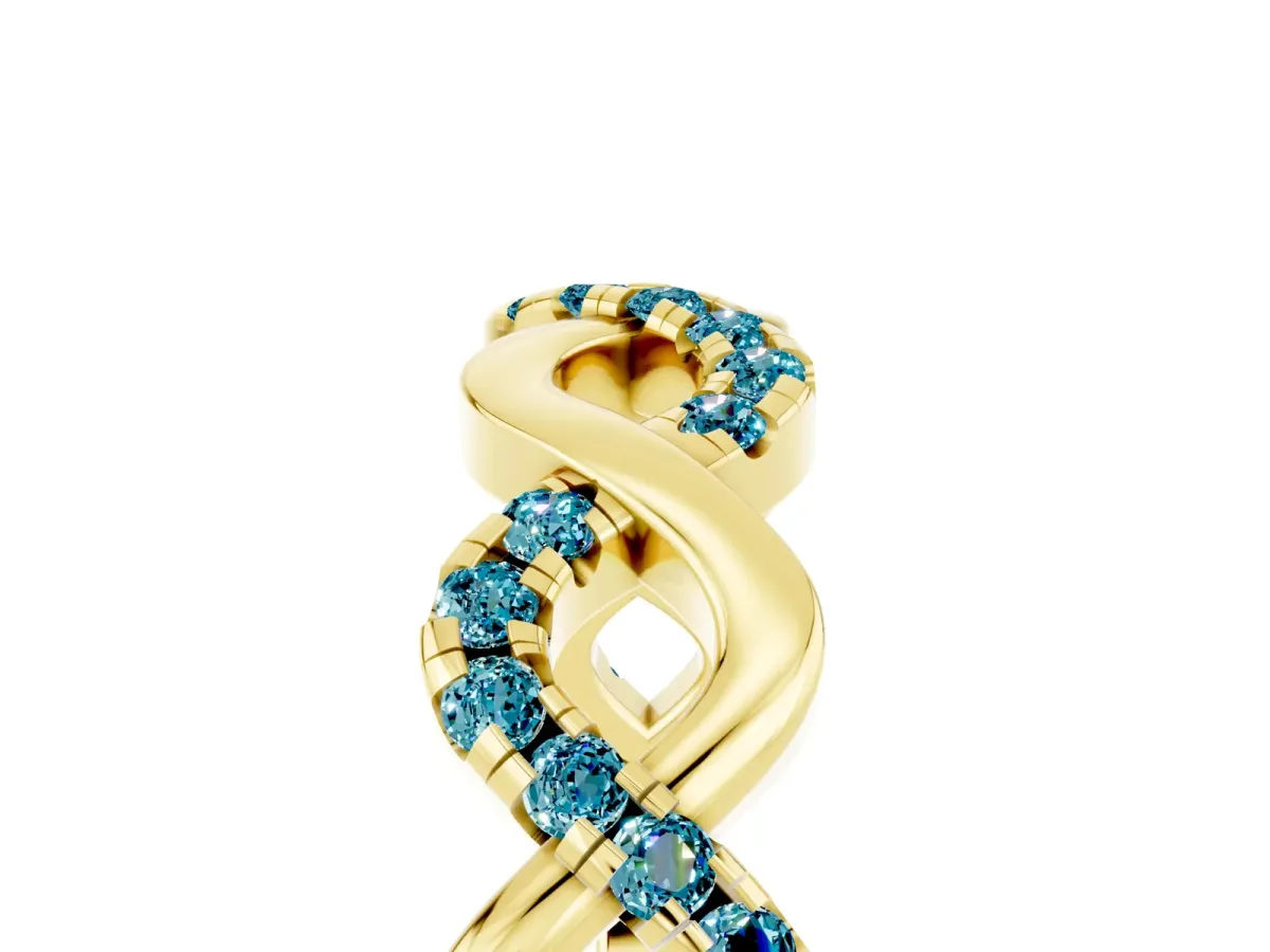 Twist Infinity Round Blue Topaz Band with Pavé Setting Yellow gold