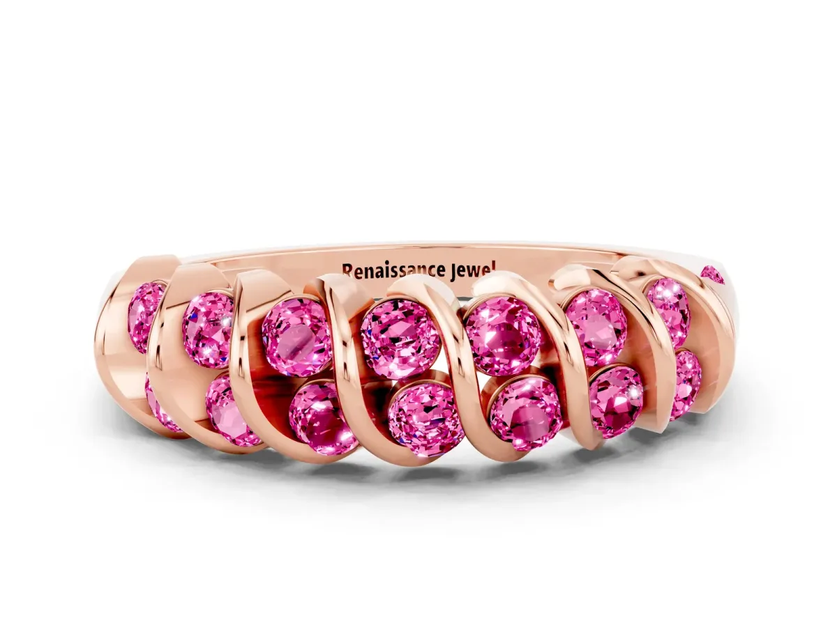 Channel Set Round Pink Sapphire Multi-Row Band Rose gold