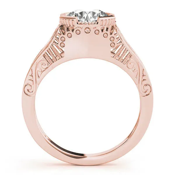 Round Cut Brilliant Solitaire Milgrain Bezel Engagement Ring Rose gold