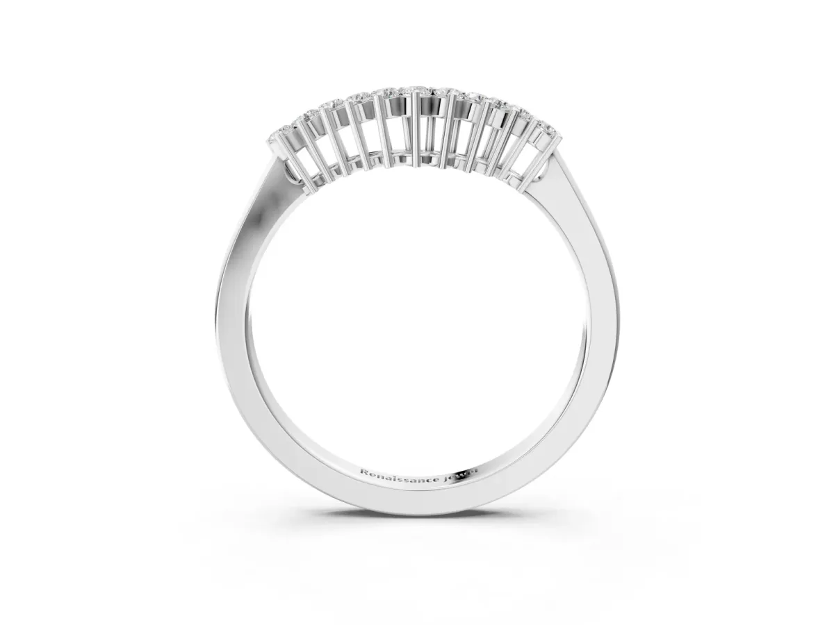 Round Diamond V-Shaped White Gold Band with Prong Setting White gold