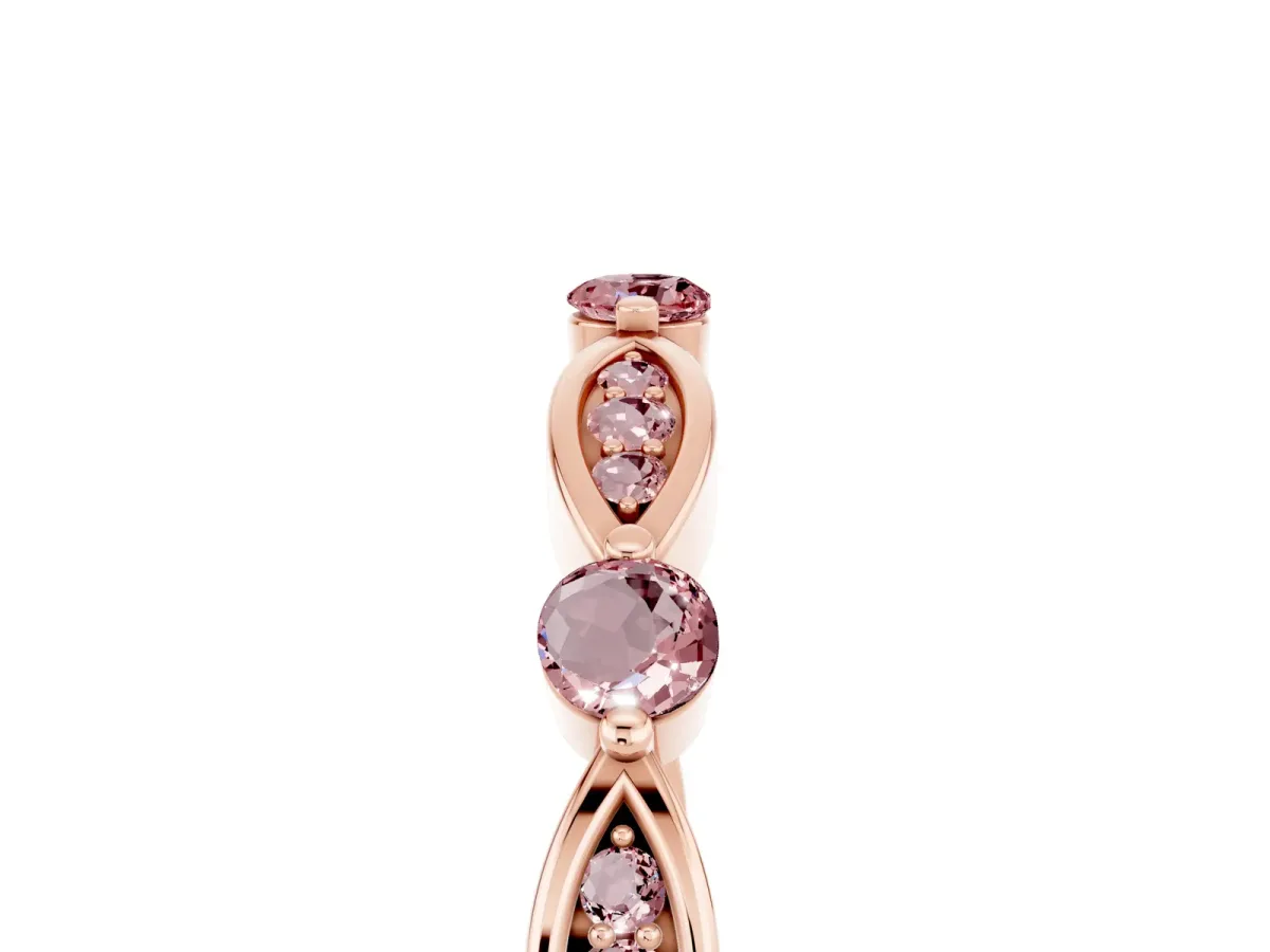 Marquise and Round Morganite Milgrain Band with Bezel Setting Rose gold