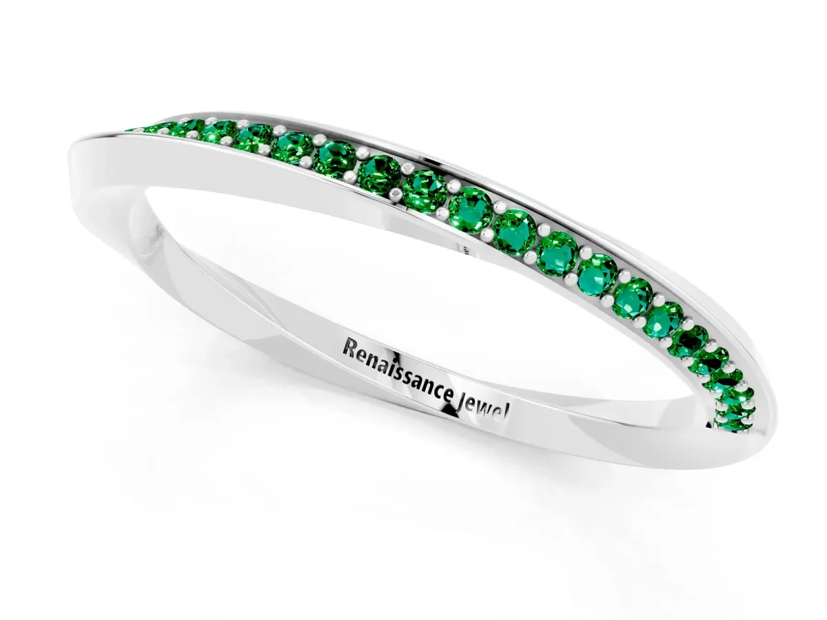 Pavé Round Emerald Twist Band White gold