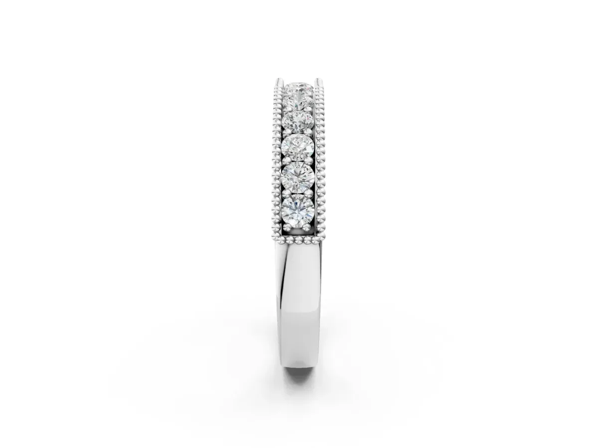 Milgrain Round Diamond Pavé Chevron Band White gold