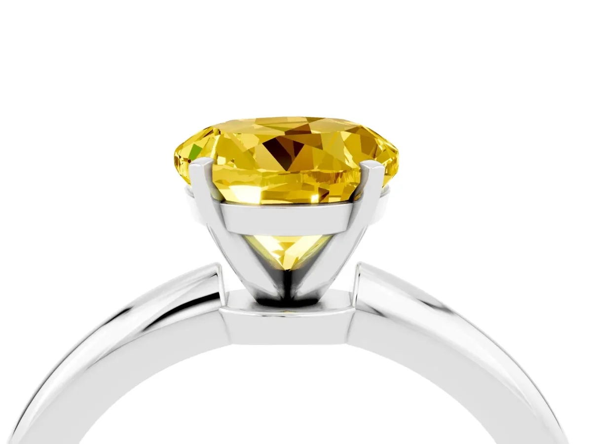 Round Cut Yellow Sapphire Solitaire Ring with Six-Prong Setting and Classic Band Silver