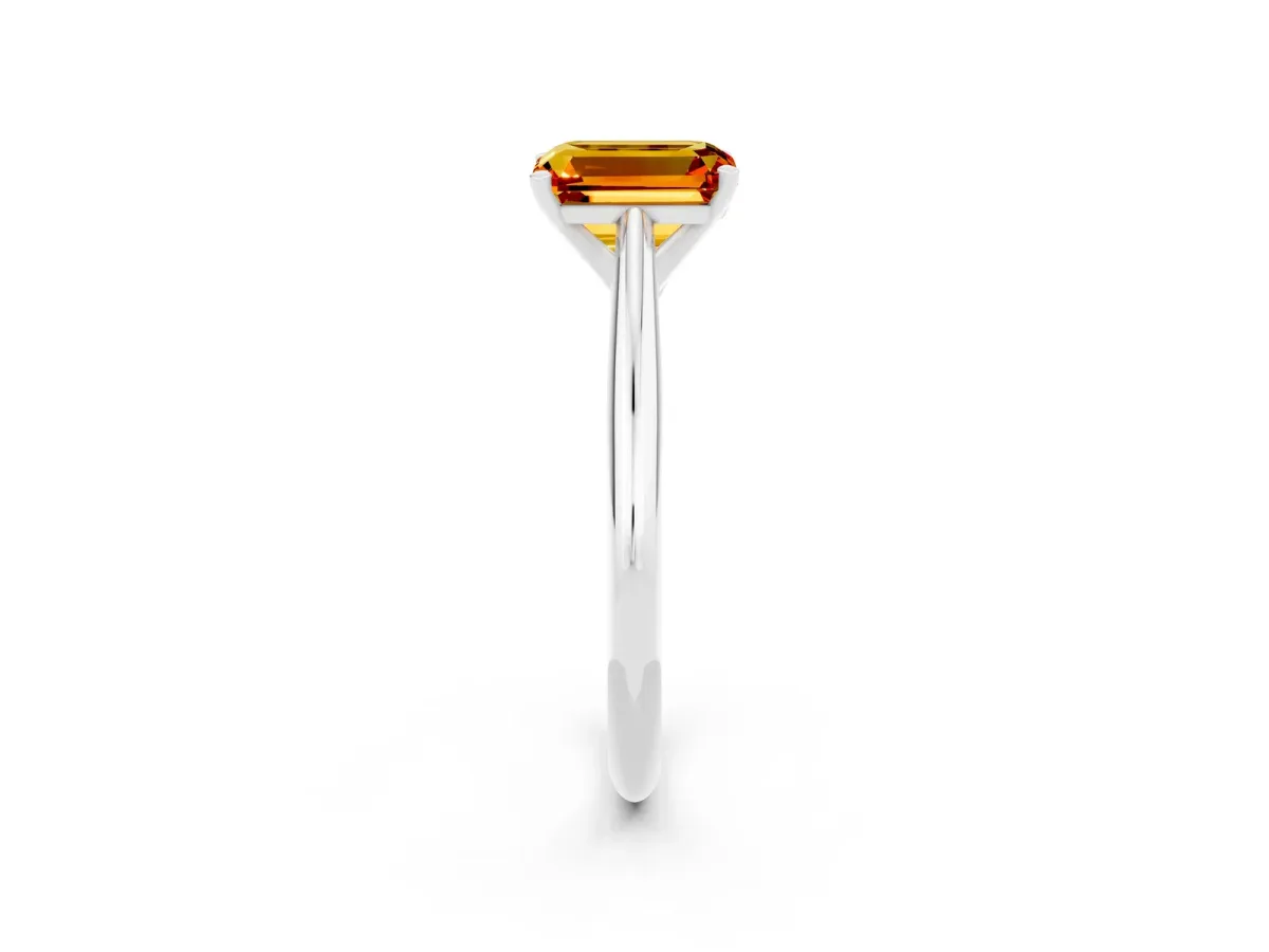 Emerald Cut Citrine Solitaire Engagement Ring with Cathedral Setting and Four-Prong Mount White gold
