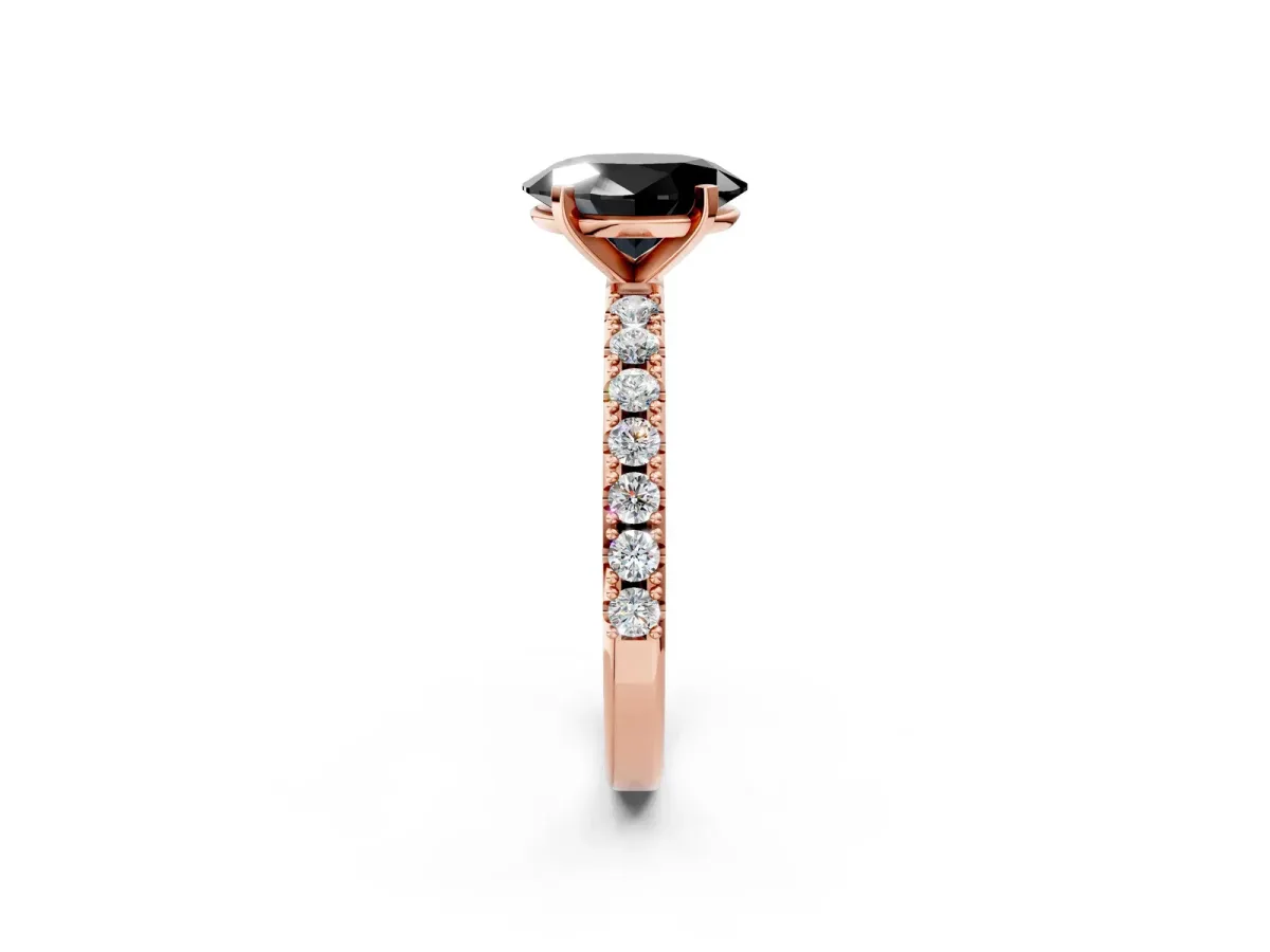Fancy Black Oval Cut Diamond Solitaire Pavé Band with Four-Prong Setting Rose gold