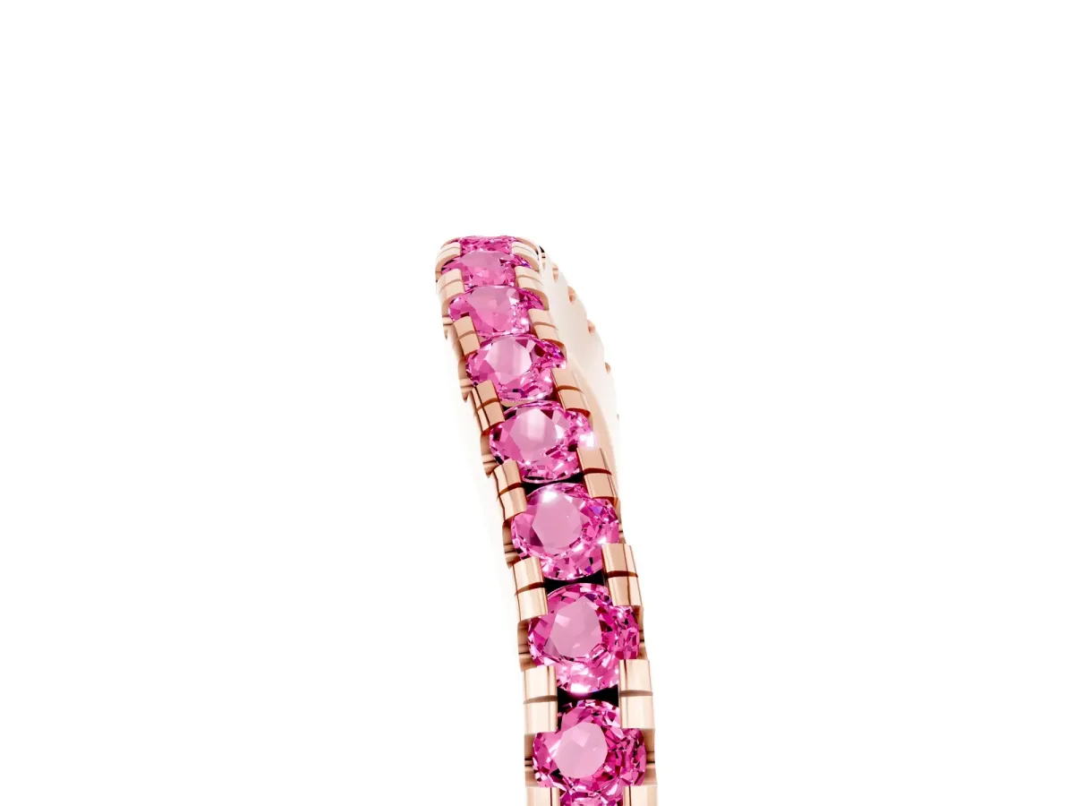 Round Pink Sapphire Pavé Half Eternity Band with Shared Prong Setting Rose gold