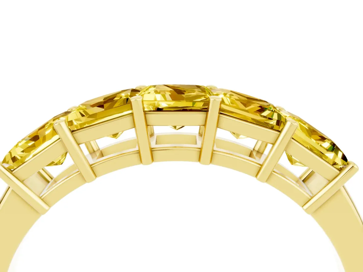 Princess Cut Five-Stone Yellow Sapphire Band with Prong Setting Yellow gold