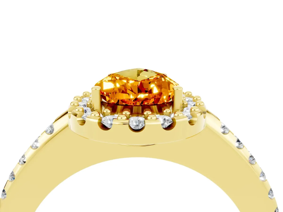 Pear Cut Citrine Pavé Halo Ring with Four-Prong Setting Yellow gold