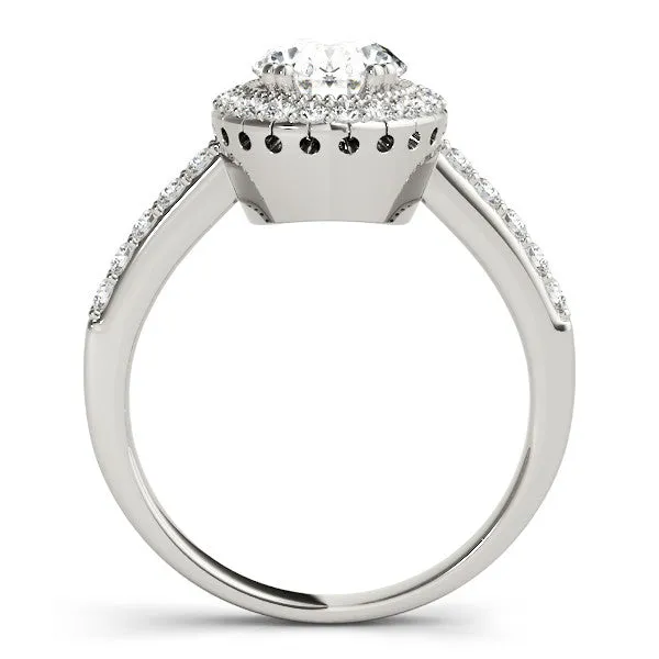 Princess Cut Diamond Halo Ring with Pavé Band and Prong Setting Silver
