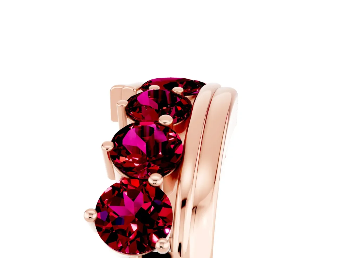Round Garnet Wave Band with Channel and Shared Prong Setting Rose gold