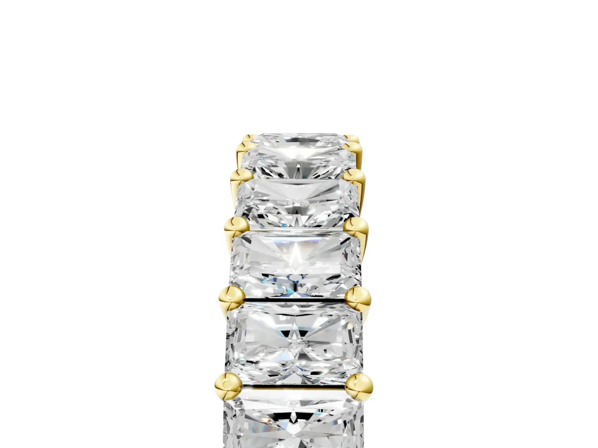 radiant Cut eternity band with shared prong setting Yellow gold