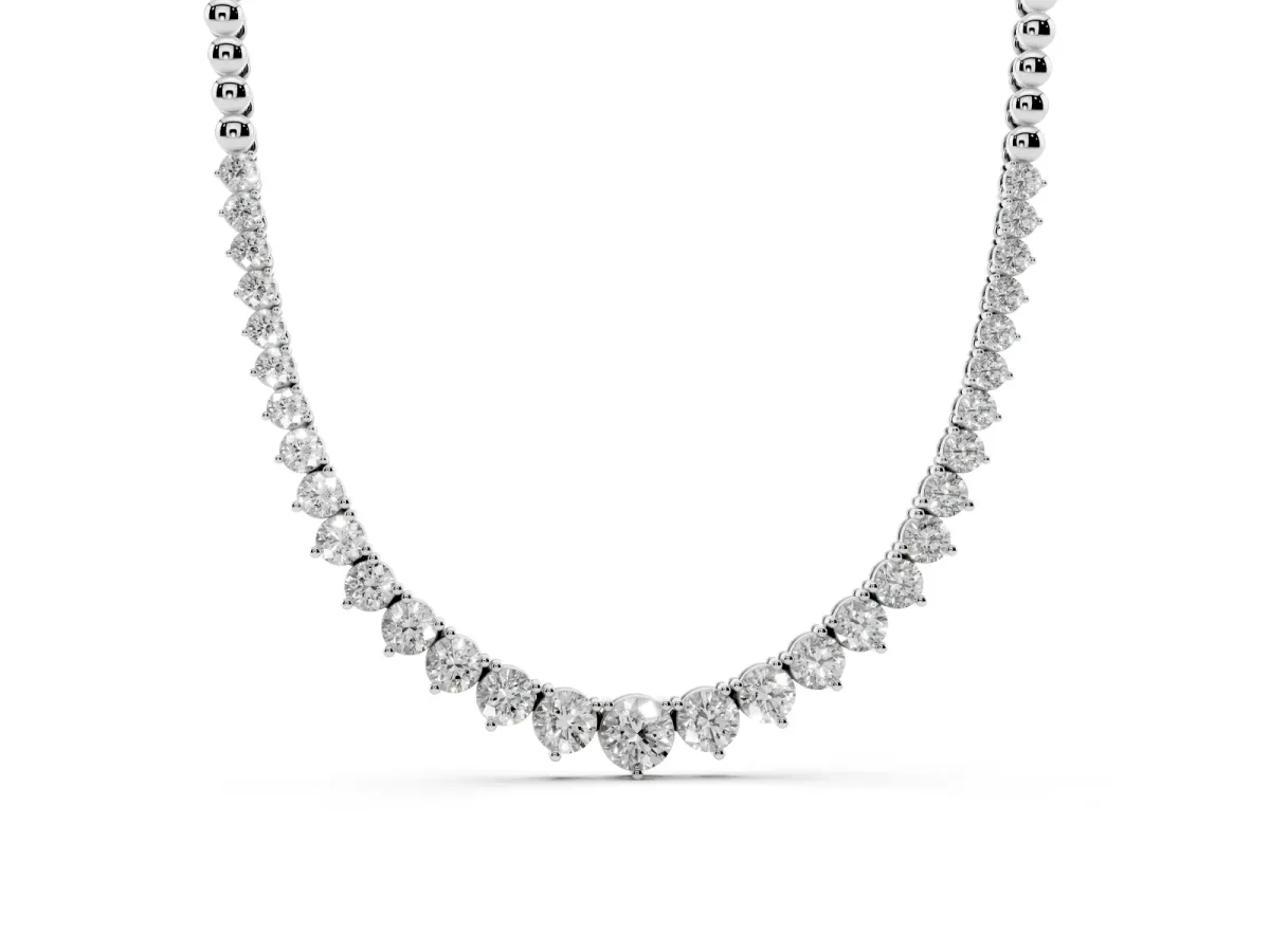 Round Diamond Tennis Necklace with Graduated Prong Setting Silver