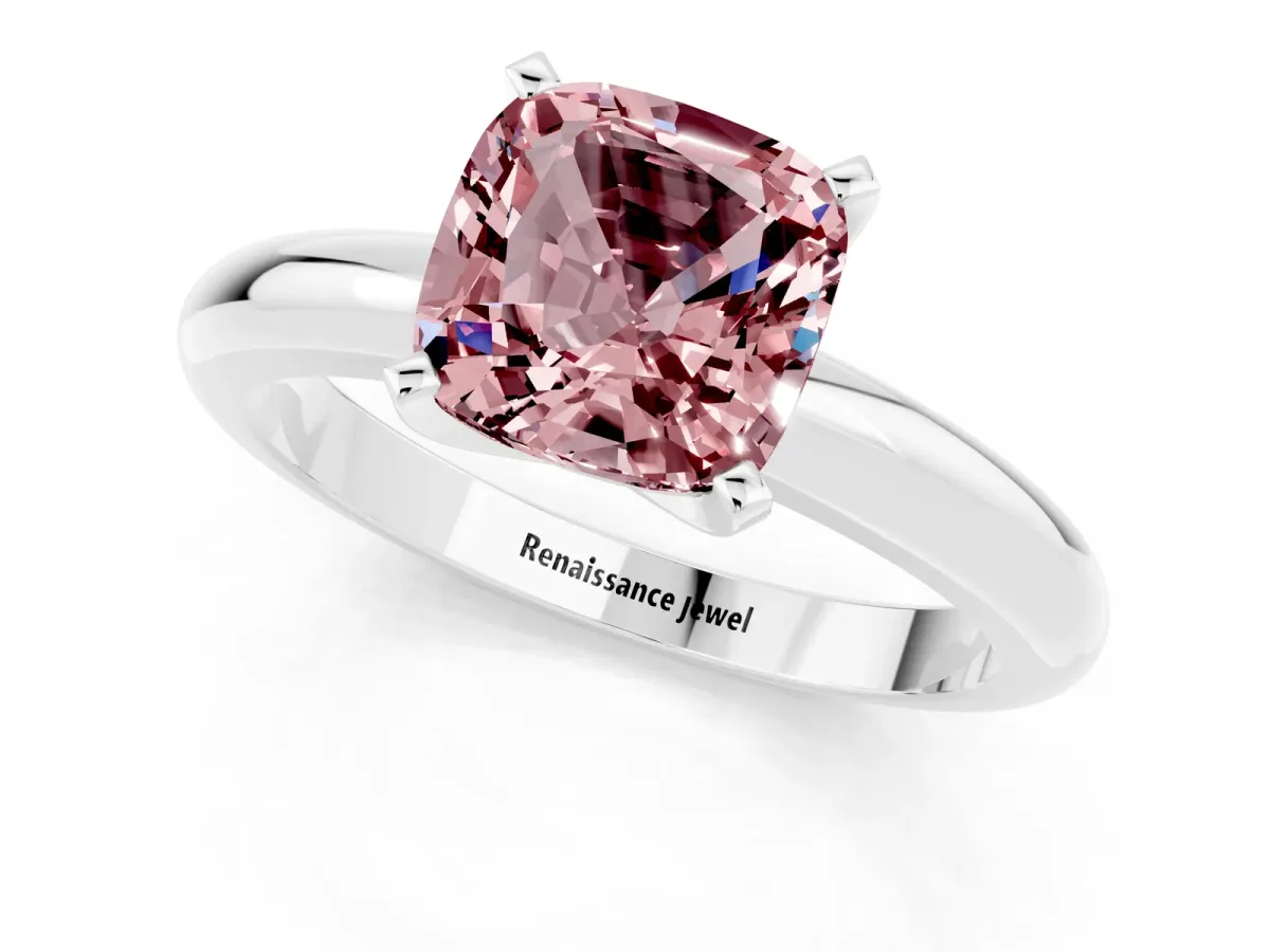 Cushion Cut Morganite Solitaire Engagement Ring with Round Band and Four-Prong Setting Silver