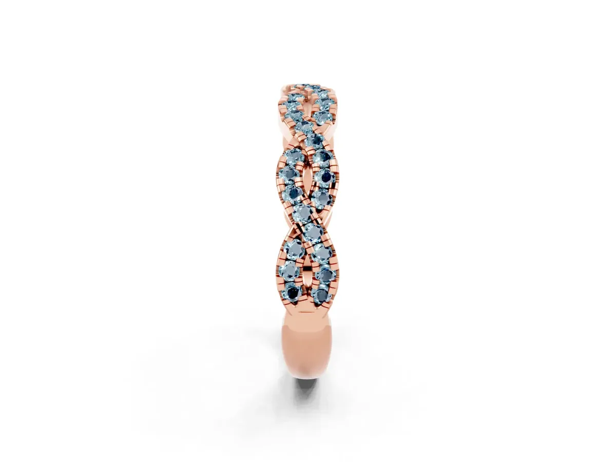 Round Aquamarine Twisted Eternity Band with Pavé and Shared Prong Setting Rose gold