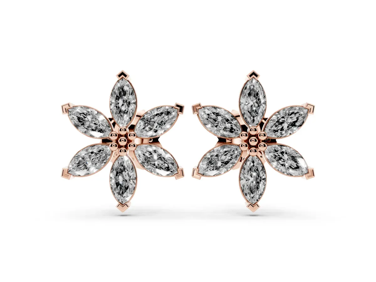 Marquise Diamond Sunflower Stud Earrings Rose gold