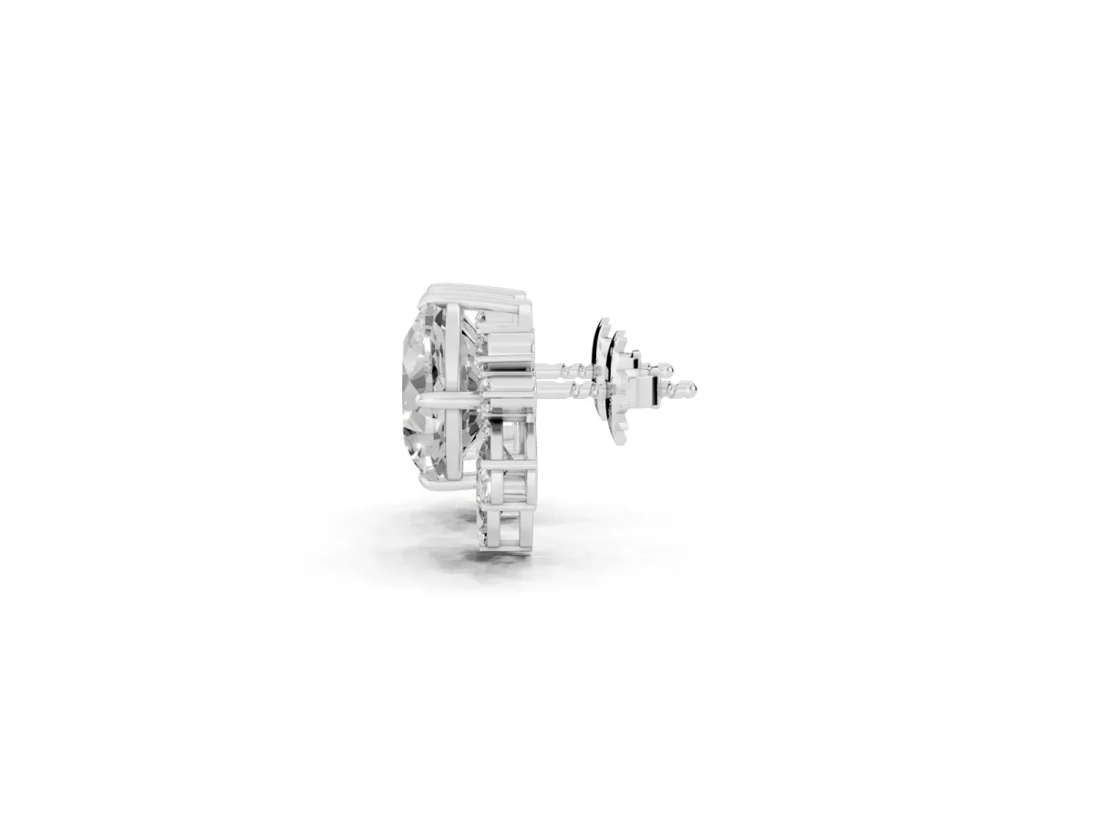 Cushion Cut Diamond Floral Stud Earrings with Multi-Shape Accents White gold