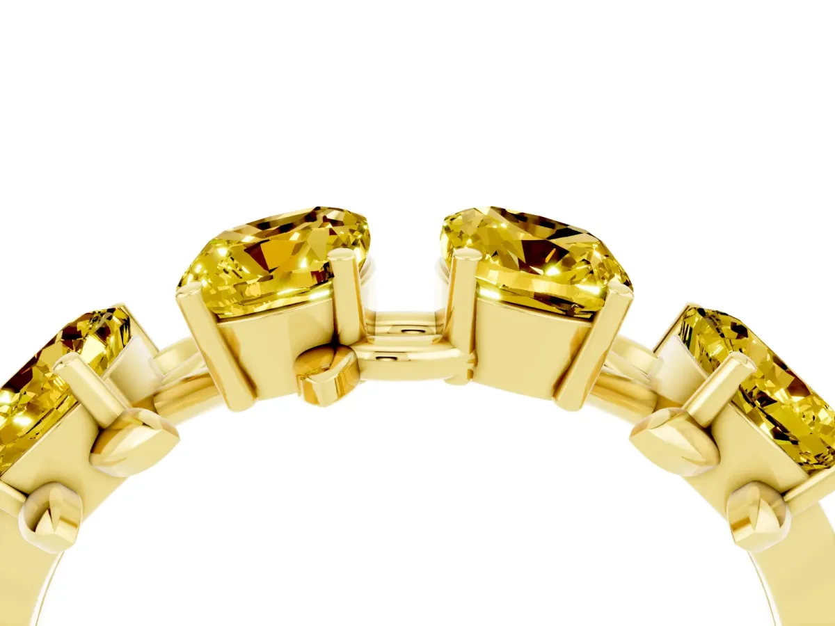 Emerald Cut Yellow Sapphire Prong-Set Half Eternity Band Yellow gold