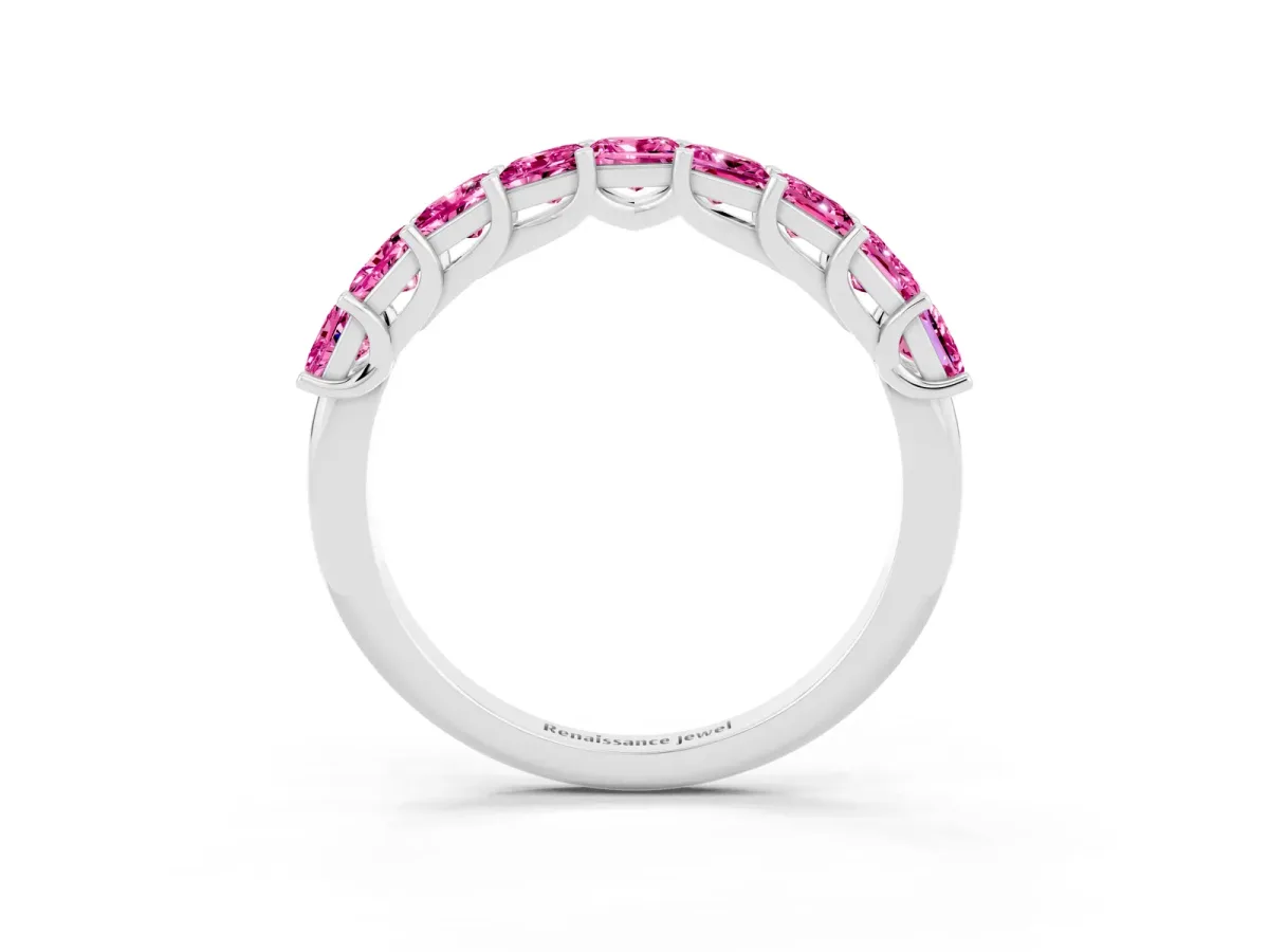 Princess Cut Pink Sapphire Channel-Set Eternity Band with Prong Setting Silver