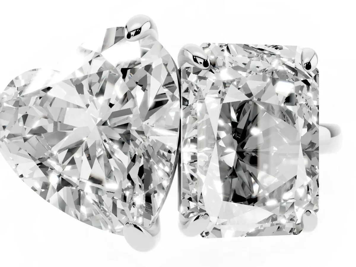 Radiant and Heart Toi Moi Ring with Prong Setting and Plain Band White gold