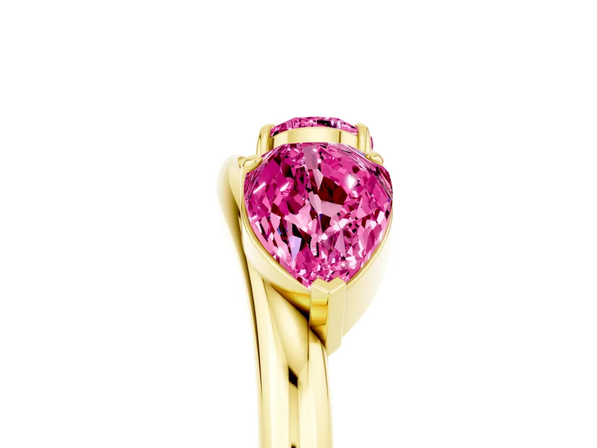 Two-Stone Pear Pink Sapphire Bypass Ring with Prong Setting Yellow gold