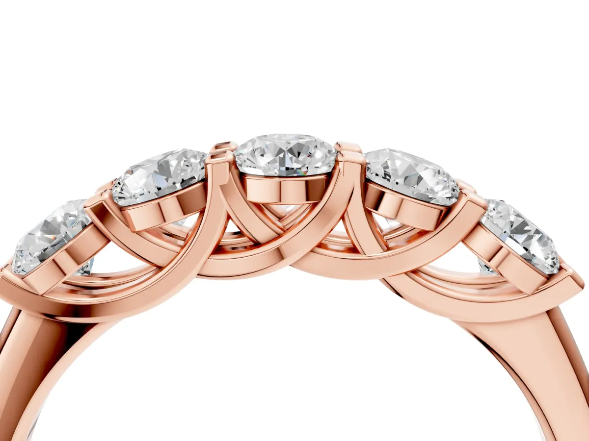 Round Cut Diamond Half Eternity Band with Prong Setting Rose gold