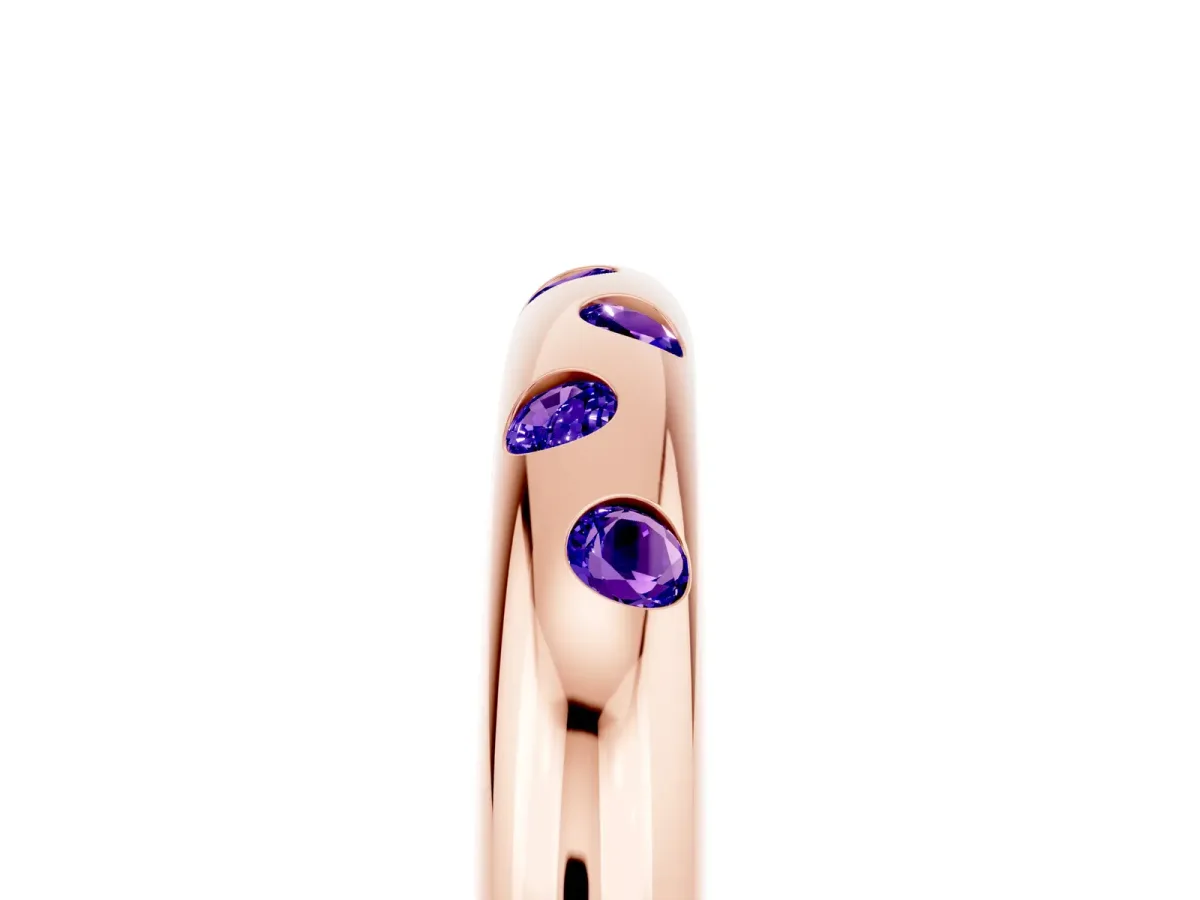 Round Tanzanite Flush-Set Comfort Fit Band Rose gold