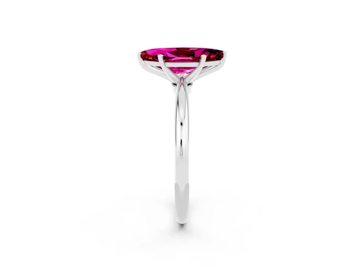 Marquise Cut Garnet Solitaire Ring with Six-Prong Setting and Classic Band Silver