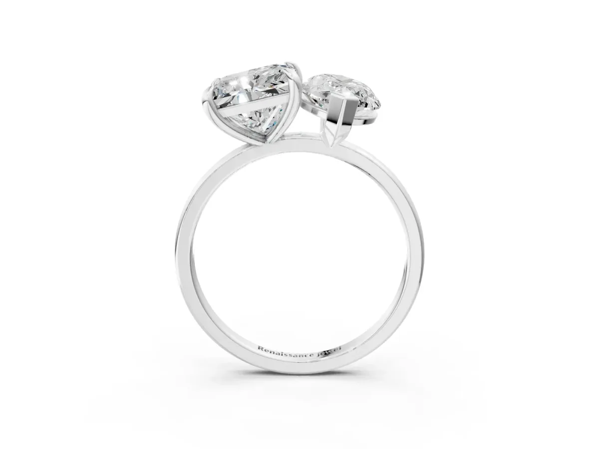 Marquise and Princess Toi Moi Ring with Prong Setting and Plain Band Platinum