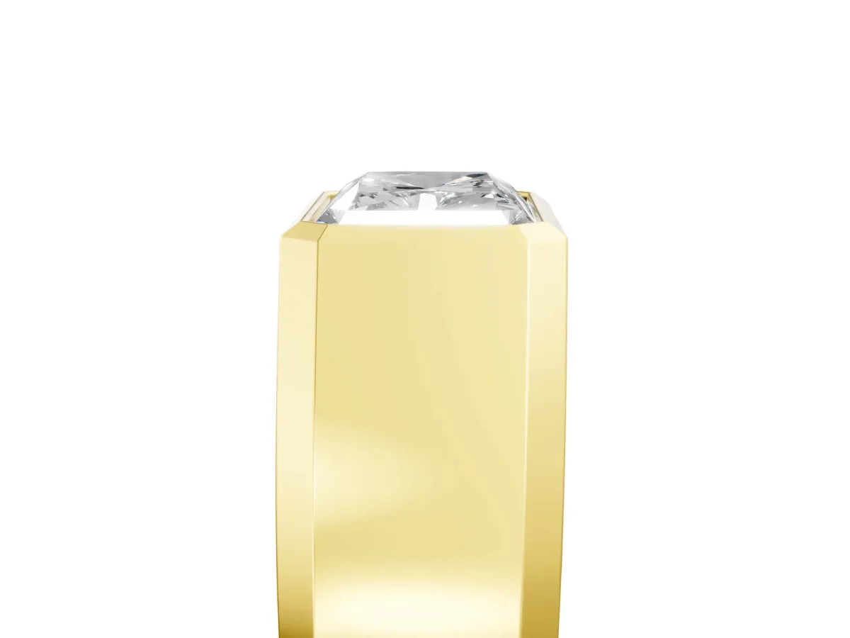 Radiant Diamond Wide Bezel Mens Ring Yellow gold