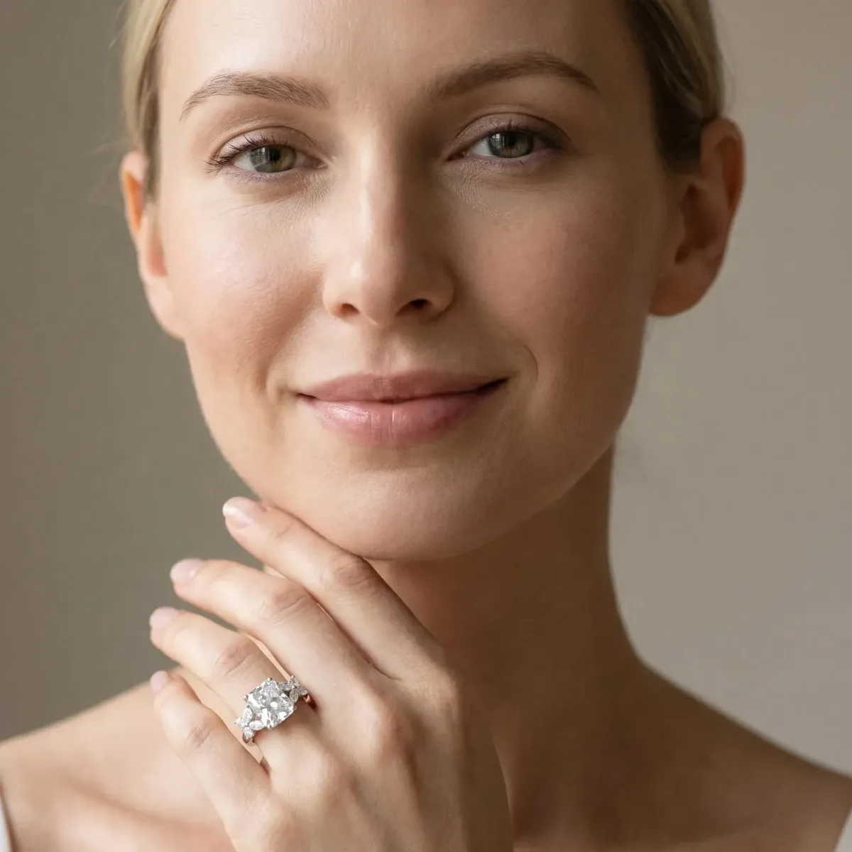Radiant Cut Diamond Floral Cluster Ring with Solitaire Band and Prong Setting Platinum